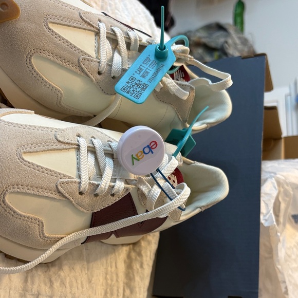 New Balance White and Burgundy Sneakers - Picture 3 of 10